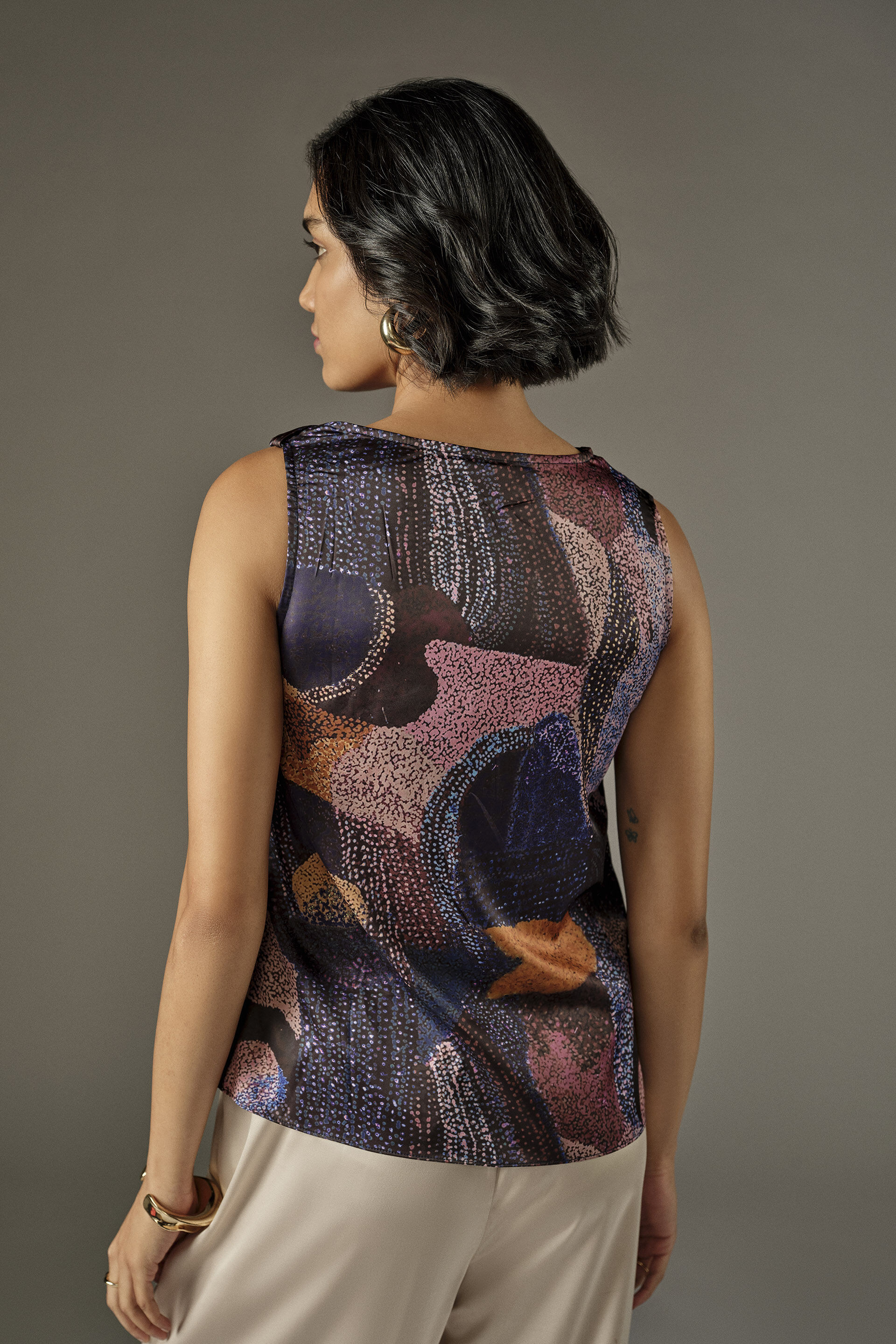 Slant Cowl Neck Top in Navy, Blue, image 5